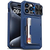 Vihibii for iPhone 15 Pro Max Wallet Case with Card Holder (4 Cards) & Slide Lens Protective Cover & Kickstand & Raised Edges Protect Screen, Shockproof Rugged Case for iPhone 15 Pro Max 6.7