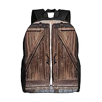 Laptop Backpack 16.1 Inch with Compartment Wooden Barn Door in Stone Farmhouse Vintage Laptop Bag Lightweight Casual Daypack for Travel