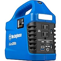 Westinghouse 194Wh 300 Peak Watt Portable Power Station and Solar Generator, Pure Sine Wave AC Outlet, Backup Lithium Battery for Camping, Home, Travel, Indoor/Outdoor Use (Solar Panel Not Included)