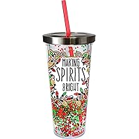 Spoontiques - Glitter Filled Acrylic Tumbler - Glitter Cup with Straw - 20 oz - Stainless Steel Locking Lid with Straw - Double Wall Insulated - BPA Free - Making Spirits Bright