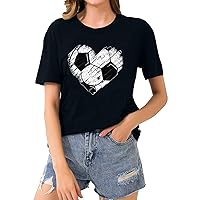 Baseball T-Shirt for Women Summer Fashion Baseball Heart Tees Game Day Graphic Tee Shirts Round Neck Short Sleeve Tops