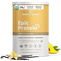 Sprout Living Epic Protein, Plant Based Protein & Superfoods Powder, Vanilla Lucuma Powder | 20 Grams Organic Protein Powder, Vegan, Non Dairy, Non-GMO, Gluten Free, Low Sugar (2 Pound, 24 Servings)