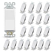 ELEGRP Glossy White Single Pole Decorator Light Switch, 15Amp, 120/277V, Decorative Paddle Rocker Switch Replacement, On/Off Wall Switch, Self-Grounding, Residential/Commercial Grade, 20 Pack, UL/CUL,