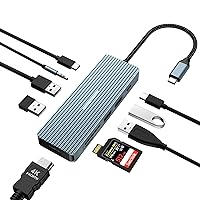 USB C Hub, 10 in 1 Dock with 4K HDMI, 2 x USB 3.0, USB-C 3.0 Data Transfer, 2 x USB 2.0, 100W Power Delivery, SD/TF Card Reader, 3.5mm Audio for Laptop, iPad