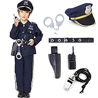 Acekid Police Costume for Boys Halloween Police Officer Costume for Kids (M(8-10))