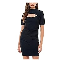 Speechless Womens Stretch Cut Out Pullover Style Unlined Short Sleeve Mock Neck Short Party Body Con Dress