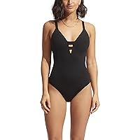 Seafolly Women's Active Deep V Plunge Maillot One Piece Swimsuit