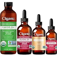 Cliganic Organic Carrier Oils Quad: Castor, Jojoba, Argan & Rosehip