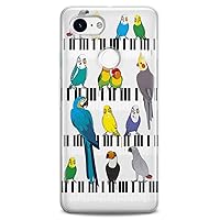 TPU Case Compatible for Google Pixel 8 Pro 7a 6a 5a XL 4a 5G 2 XL 3 XL 3a 4 Slim fit Clear Pianist Musician Girls Print Cute Birds Flexible Silicone Lady Parrots Soft Design Blue Colorful