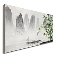 Large Hand Painted Traditional Chinese Painting Black and White Modern Landscape Canvas Wall Art Handmade Bamboo Artwork