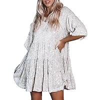 Sparkly Glitter Dress, Sequin Babydoll Summer Dress Short Loose Flowy Tiered Tunic Dress for Women Party Club Night