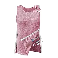 Mastectomy Recovery Tank Top with Drain Pockets Unisex Post Shoulder Surgery Shirts Full Snap Rotator Cuff Recovery Clothing