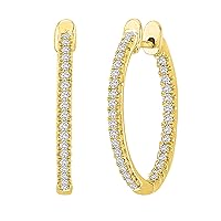 1-5 Carat Total Weight Inside Out Diamond Hoop Earrings Premium Collection (H-I Color SI1-SI2 Clarity)