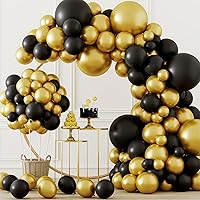 RUBFAC 129pcs Metallic Gold and Black Balloons Latex Balloons Different Sizes 18 12 10 5 Inch Party Balloon Kit for Birthday Party Graduation Baby Shower Wedding Holiday Decoration