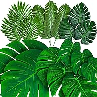 96 Pack Palm Leaves Artificial Tropical Monsteras Faux Palm Fronds Monstera Stems Luau Hawaiian Party (Green)
