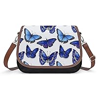 Crossbody Bag For Women Blue Butterfly Shoulder Bag For Girls Large Tote Bag Leather Handbag Print Purse Wallet 31x22x11cm