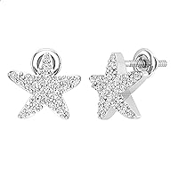 Dazzlingrock Collection Round White Diamond Sea Star Stud Earrings for Women (0.50 ctw, Color I-J, Clarity I2-I3) in 925 Sterling Silver in Screw Back