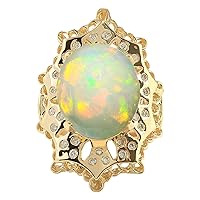 8.92 Carat Natural Multicolor Opal and Diamond (F-G Color, VS1-VS2 Clarity) 14K Yellow Gold Cocktail Ring for Women Exclusively Handcrafted in USA