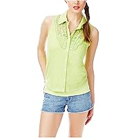 AEROPOSTALE Womens Lace Yoke Sleeveless Button Up Shirt, Green, Large