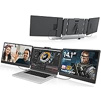 Triple Portable Monitor for Laptop, 14.1'' 1080P FHD Dual Laptop Screen Extender USB C HDMI, Plug-Play Laptop Monitor Extender for 13''-17.3'' Laptops, for Mac/Wins/Android/Switch