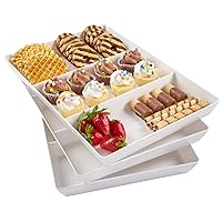 US Acrylic Avant White Plastic Divided Serving Trays (Set of 3) 15” x 10” | Large Reusable 3-Section Party Platters | Serve Appetizers, Fruit, Veggies, & Desserts | BPA-Free & Made in USA