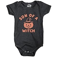 Crazy Dog T-Shirts Son Of A Witch Baby Bodysuit Funny Halloween Jack-o-lantern Infant Jumper