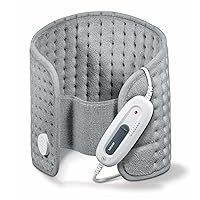 Beurer UHP49 Heating Pad for Back Pain Relief, 6 Heat Settings, Soft Microplush, Machine Washable Fabric with Auto Shut Off, Electric Heating Pad for Cramps and Sore Muscles, Adjustable Strap Grey