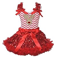 Petitebella Reindeer Face Red White Chevron Shirt Red Sequins Skirt Set 1-8y