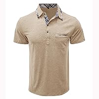 ing Deals Men's T Shirt Button Up Turn Down Collar Shirts Summer Short Sleeve Solid Color Sports Shirt Gym Golf T Shirts Beige