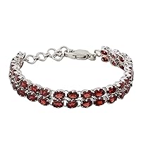 NOVICA Handmade Garnet Tennis Bracelet 41 Garnets on 925 Silver Jewelry from India Sterling Red Style Bollywood Birthstone [7 in min L x 8.25 in max L x 0.3 in W] 'Fiery Glam'