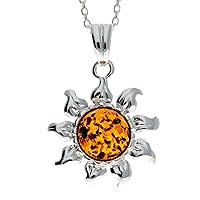 Genuine Baltic Amber & Sterling Silver Star Sun Pendant without Chain - GL392