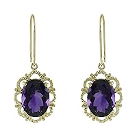 Carillon Amethyst Oval Shape Gemstone Jewelry 10K, 14K, 18K Yellow Gold Drop Dangle Earrings For Women/Girls