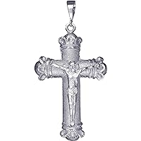Huge Heavy Sterling Silver Crucifix Cross Pendant Necklace 4.4 Inches 40 Grams