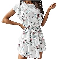 Women's Short Sleeve Knee Length Dress Flowy Print Beach Round Neck Glamorous Casual Loose-Fitting Summer Swing Red