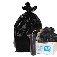 Black Garbage Bags, Made in USA, 40-45 Gallon, Heavy Duty, Durable, Unscented, High Density, Industrial and Commercial Use, for Construction, Lawn, Leaf, Coreless Rolls, Bulk 250 Count
