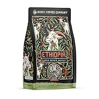 Bones Coffee Company Ethiopia Single-Origin Ground Coffee Beans | 12 oz Light Roast Low Acid Coffee Arabica Beans | Coffee Gifts & Beverages (Ground)