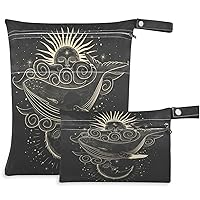 visesunny Vintage Whale 2Pcs Diaper Changing Totes Wet Bags with Zippered Pockets Washable Reusable Roomy Cloth Diaper for Travel,Beach,Daycare,Stroller,Dirty Gym Clothes,Wet Swimsuits,Toiletries