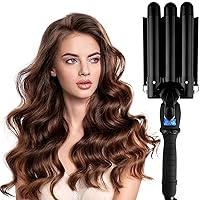 Curling Iron Three Barrel Hair Waver Wand Ceramic Hair Heating Styling Tools Fast Heating with LCD Display Adjustable Temperature Hair Crimper (Black)