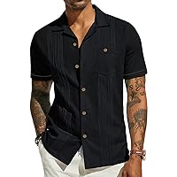 PJ PAUL JONES Men's Cuban Guayabera Shirts Button Down Linen Beach Shirt