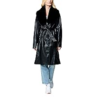 [BLANKNYC] Womens Luxury Clothing Vegan Leather Faux Fur Trench Coat, Comfortable & Stylish Jacket
