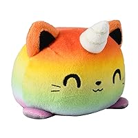 TeeTurtle - The Original Reversible Cat Plushie - Rainbow Kittencorn + Gray Tabby - Cute Sensory Fidget Stuffed Animals That Show Your Mood