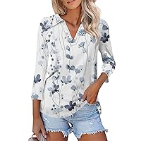 Womens 2024 Casual Summer 3/4 Length Sleeve Tops Vacation Trendy Shirts Loose Fit Three Quarter Length Sleeve Blouse Tops