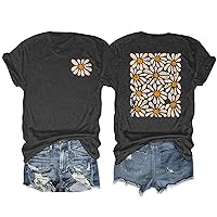 Anbech Women's Botanical Graphic Tees Boho Wildflowers Print Short Sleeve Tshirts Loose Fit