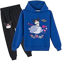 Kids 2 Piece Kuromi Hooded Outfits,Graphic Long Sleeve Hoodie and Jogger Pants Set Classic Tracksuit for Girls