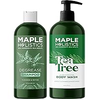 Cleansing Body Wash and Shampoo Set - Sulfate Free Degrease Shampoo for Oily Hair and Moisturizing Tea Tree Oil Body Wash for Dry Skin - Shampoo and Body Soap with Essential Oils for Skin and Hair