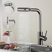 Kitchen Faucet with Pull Down Sprayer, Gun Grey Waterfall Touch Single Hole Handle Stainless Steel Kitchen Sink Faucets, Commercial Modern Faucets for Pull-Down Sprayer Kitchen Sinks