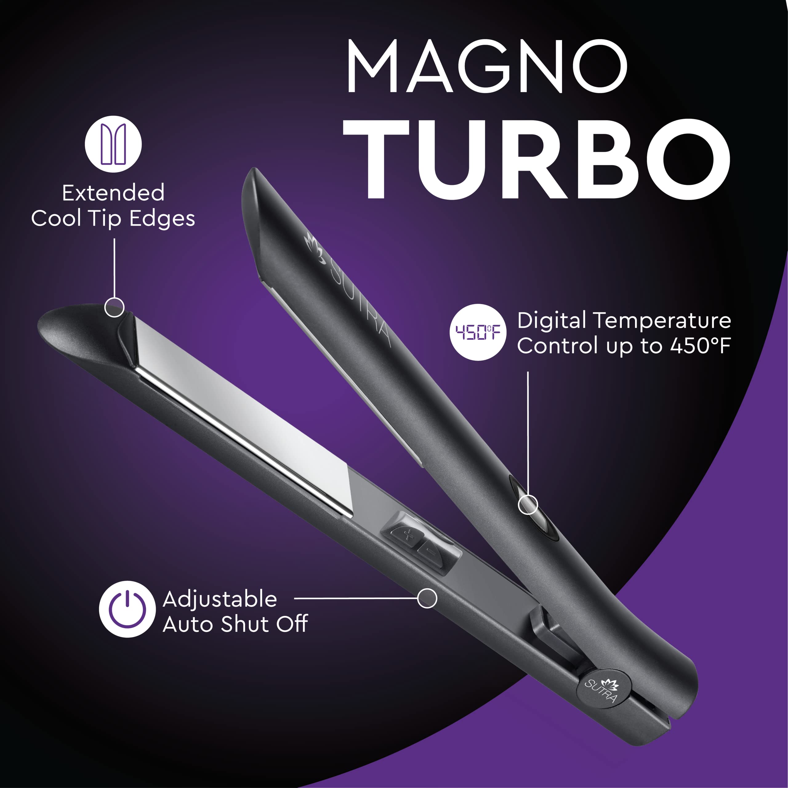 SUTRA Professional Magno Turbo Flat Iron Titanium Hair Straightener, Rapid Heat up to 450°F LCD Display, Dual Voltage, Auto Shut Off, 1-inch