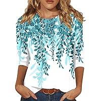 3/4 Length Sleeve Womens Tops Casual Summer Printed T-Shirt Crewneck Three Quarter Length Shirt Tees 2024 Blouse