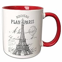 3dRose Nouveau Paris Vintage Eiffel Tower Two Tone Ceramic Mug, 1 Count (Pack of 1), Red/White