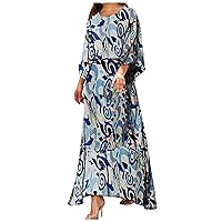 Womens Dresses Large Size Loose Casual Printed Long Sleeve Round Neck Pullover Tops with High Waist Long Skirts Sets